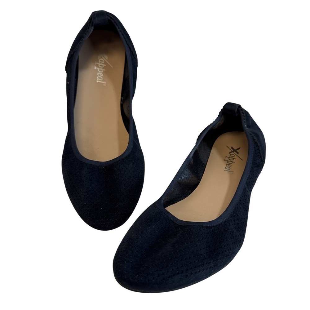 Xappeal Womens‎ Perforated Suede Ballet Flats Black Round Toe Slip On Size 9
